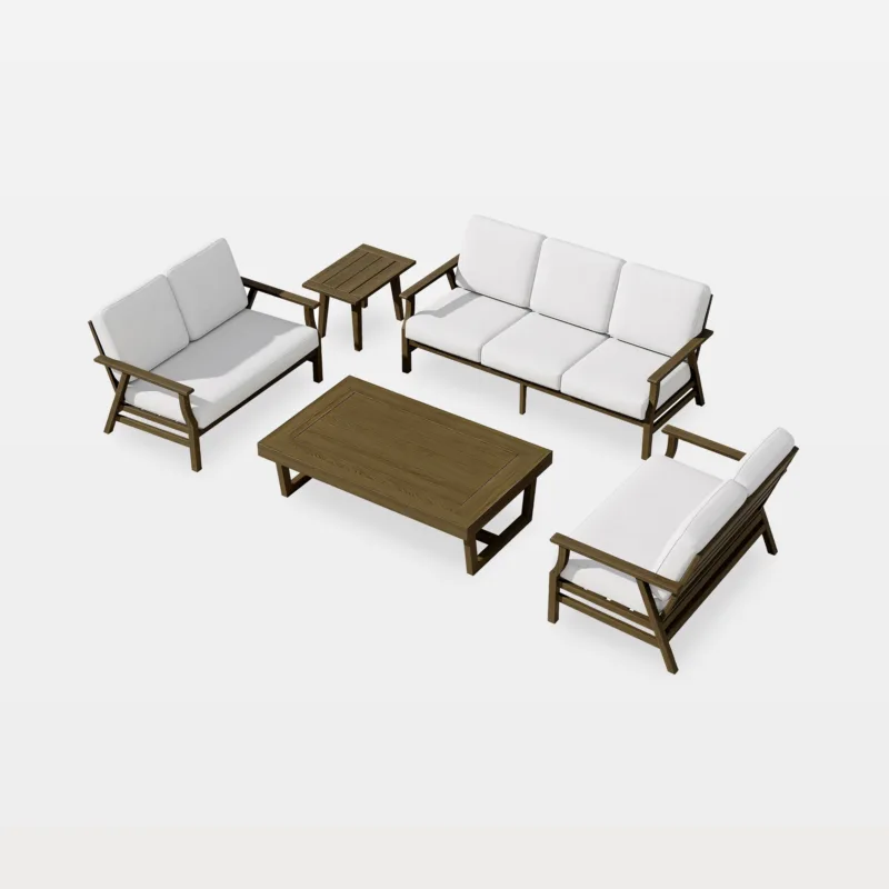 Vaila 5-Piece Teak Outdoor Patio Sofa Set with Loveseats & Tables