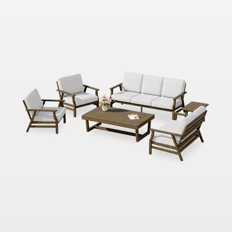 Vaila 6-Piece Teak Outdoor Patio Sofa Set with Loveseat & Tables