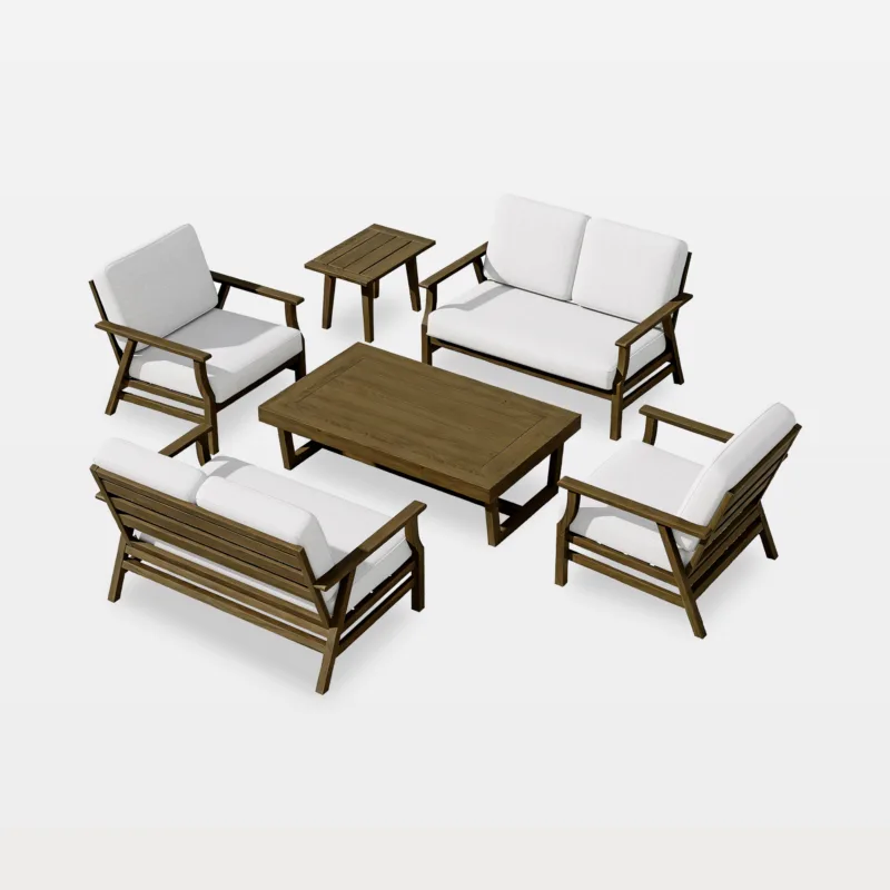 Vaila 6-Piece Teak Outdoor Patio Loveseat Set with Chairs & Tables