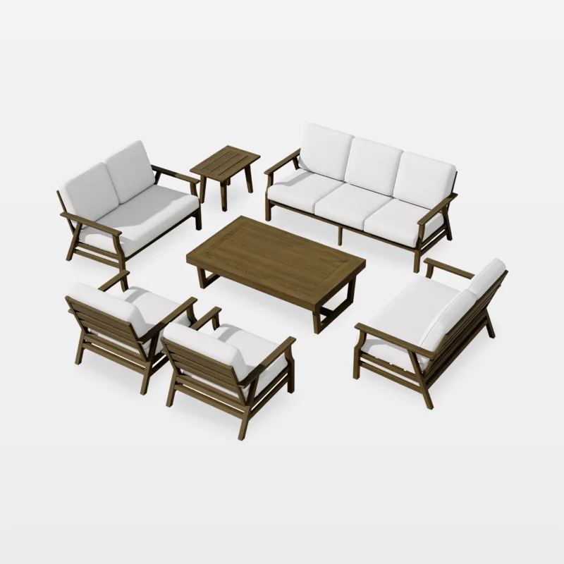 Vaila 7-Piece Teak Outdoor Patio Sofa Set with Loveseats & Tables