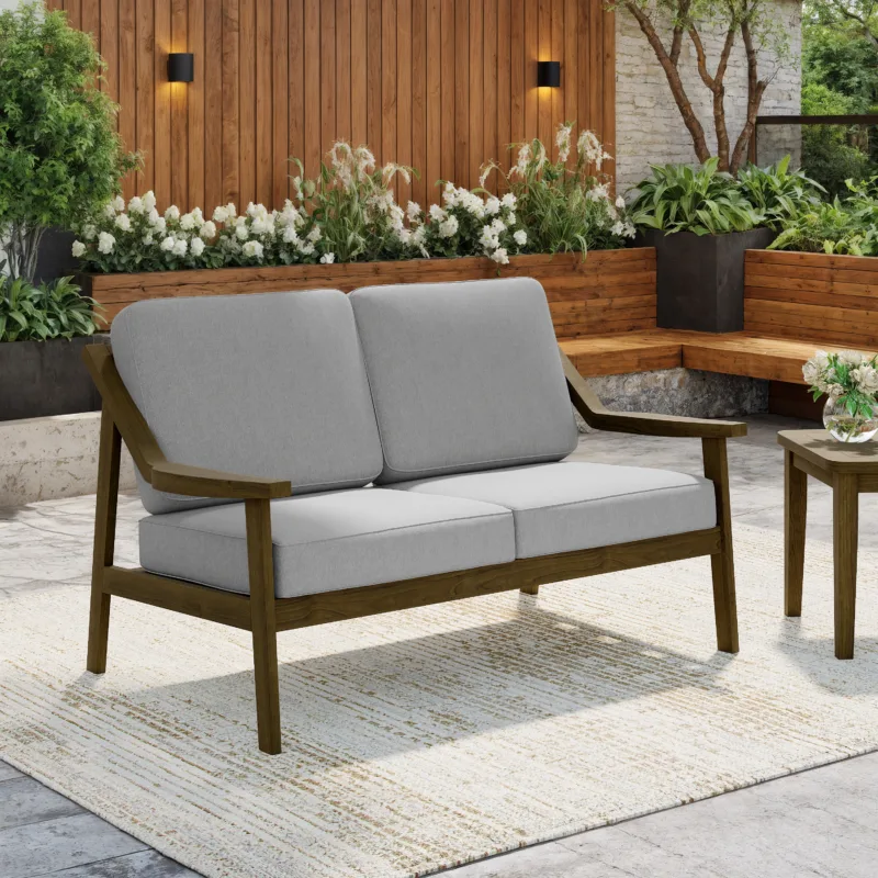 Felian Angled Arms Teak Outdoor Patio Loveseat with Cushions - Image 2