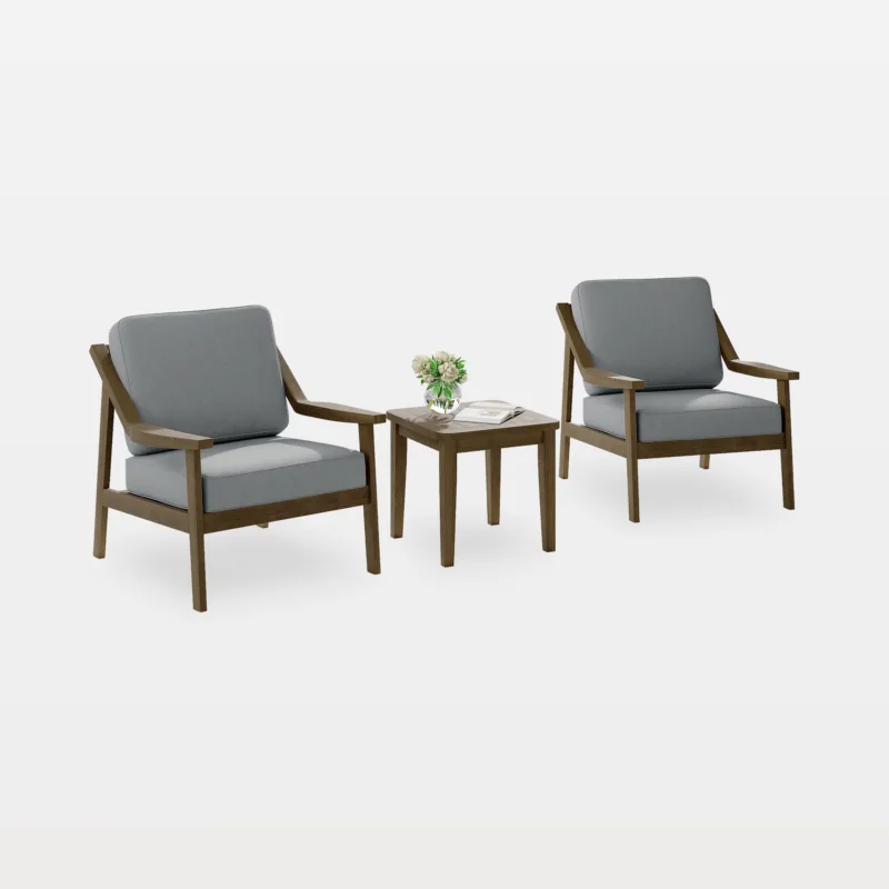 Felian 3-Piece Angled Arms Teak Outdoor Armchairs & Side Table