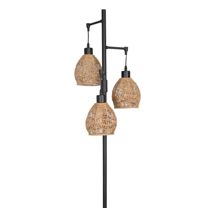 Kesia 3-Light Bell Dimmable Boho Rattan Tree Branch Floor Lamp - Image 4