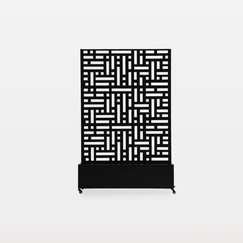 Sabren Metal Planter Box with Geometric Lattice Trellis and Wheels