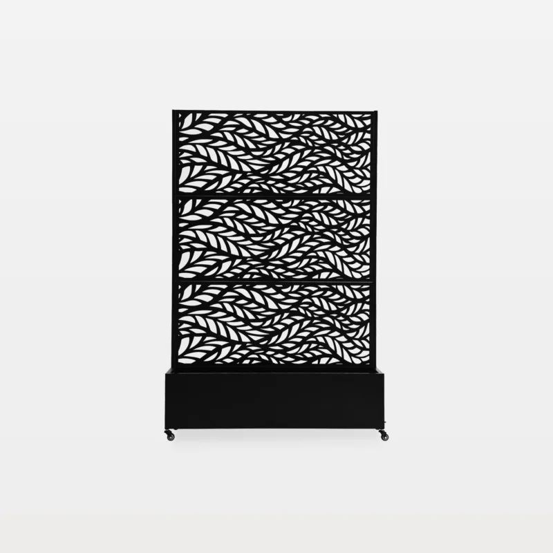 Ailsa Metal Planter Box with Botanical Leaves Trellis and Wheels