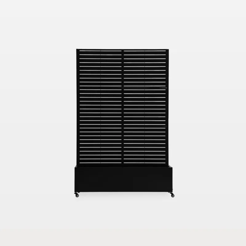 Britte Metal Planter Box with Horizontal Lines Trellis and Wheels