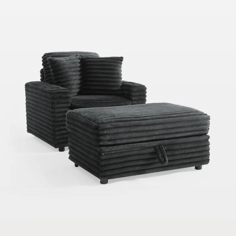 Maudra Modern Faux Fur Oversized Chair with Storage Ottoman