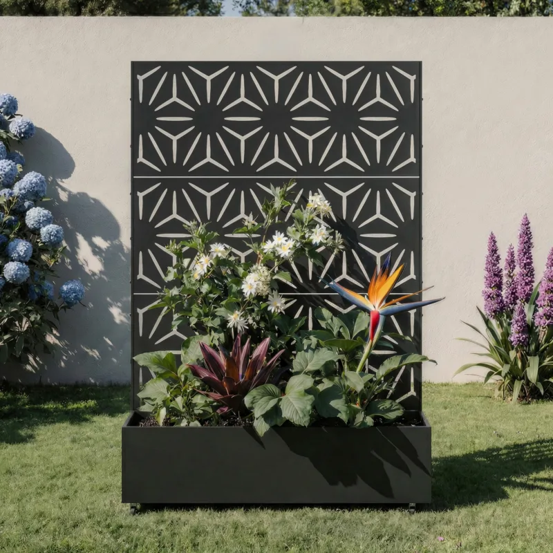 Lovisa Metal Planter Box with Starburst Trellis and Wheels - Image 2