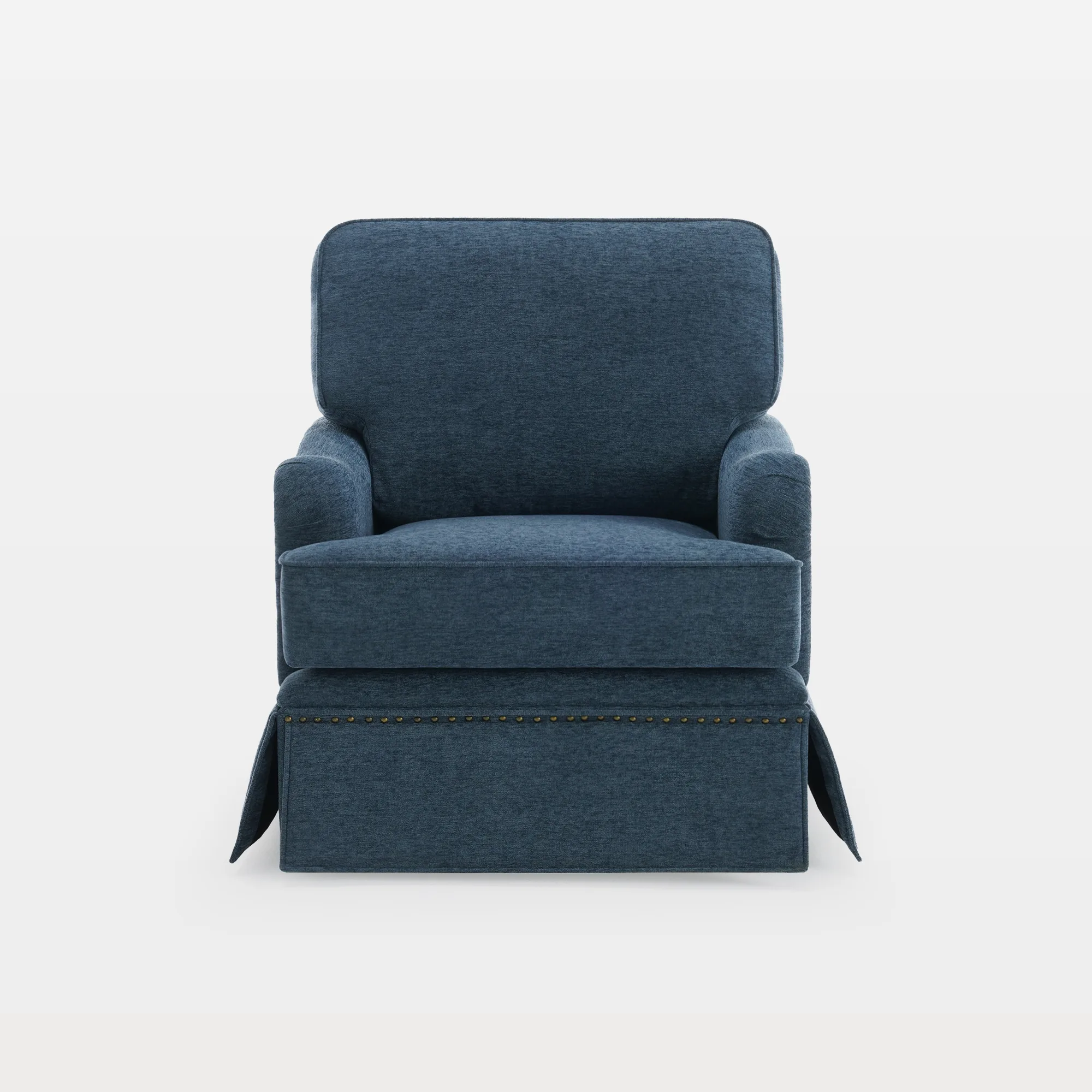 CH0073S-C-NAVY-AC-MAIN Suzie Skirted Chenille Swivel Armchair with Nailhead Trims - Image 1