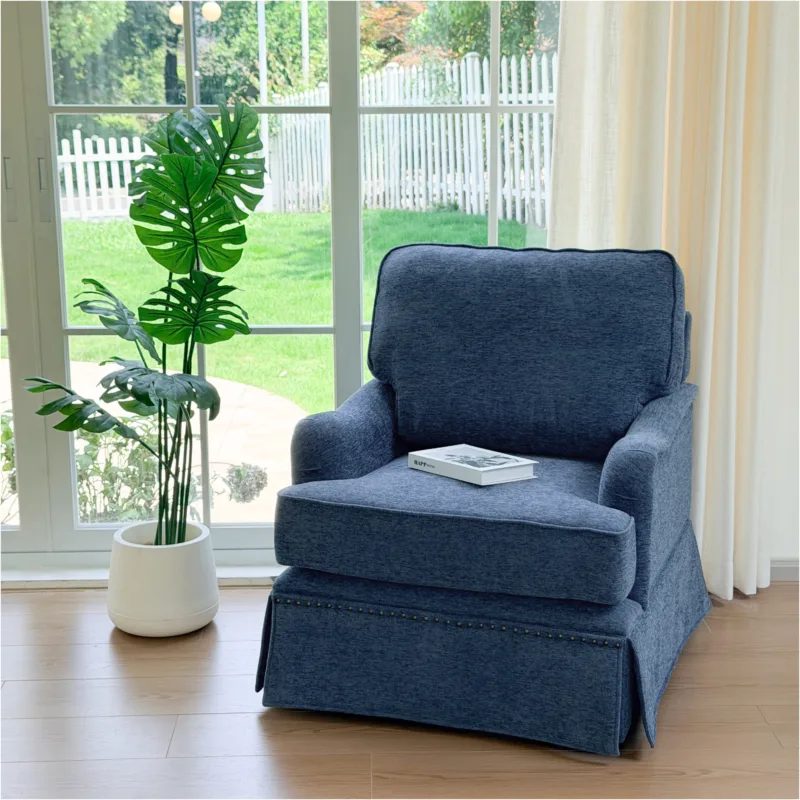 Suzie Skirted Chenille Swivel Armchair with Nailhead Trims - Image 2