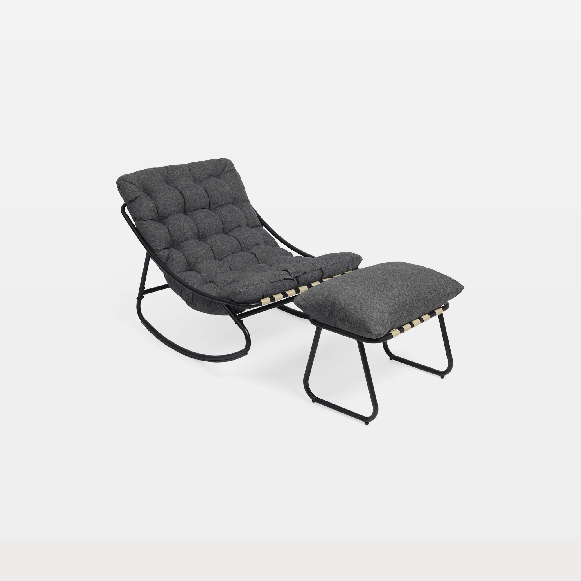 GC0002-DARK GRAY-MAIN Miloe Tufted Upholstered Metal Outdoor Rocking Chair with Ottoman - Image 1