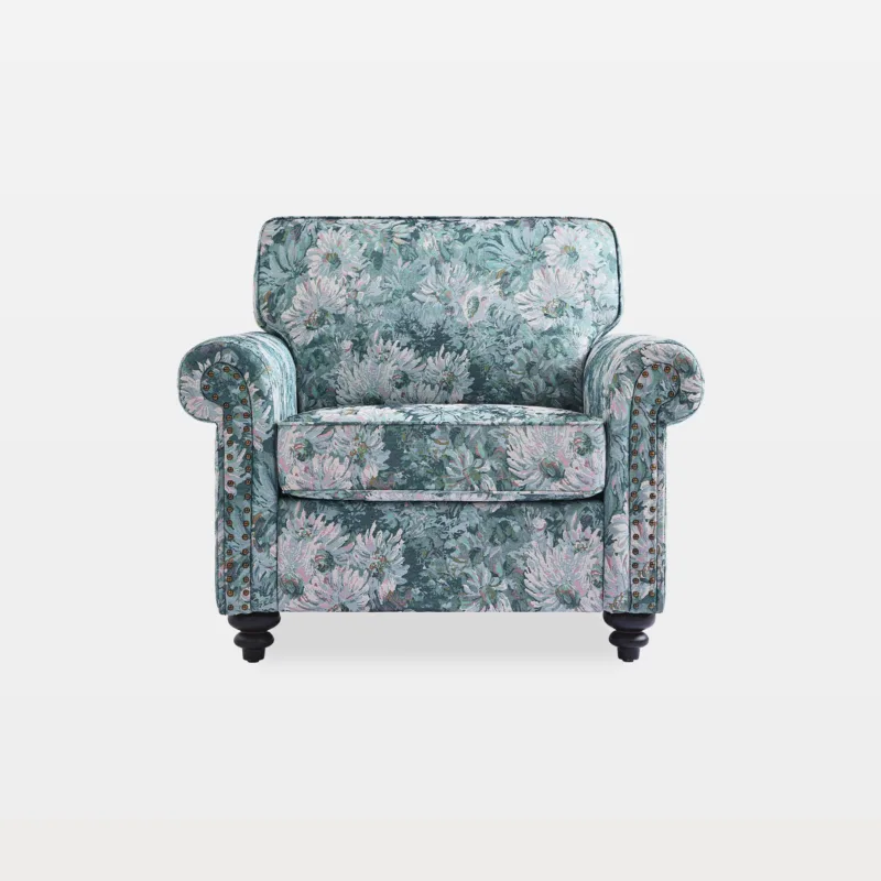 Dulcia Overstuffed Rolled Arms Accent Chair with Turned Gourd Legs