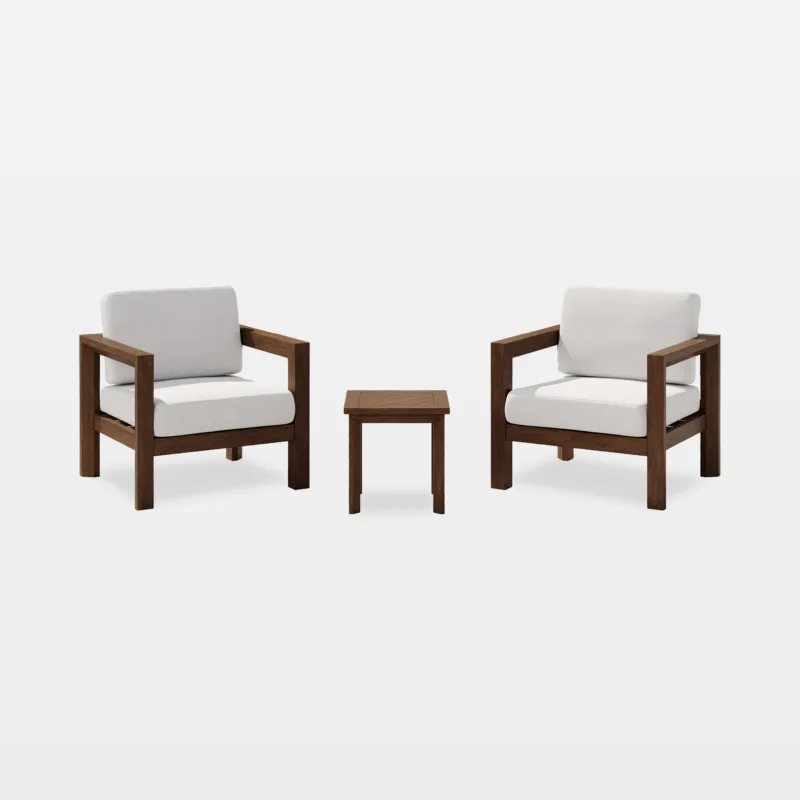 Gerrick 3-Piece Square Arms Teak Outdoor Chairs & Side Table Set