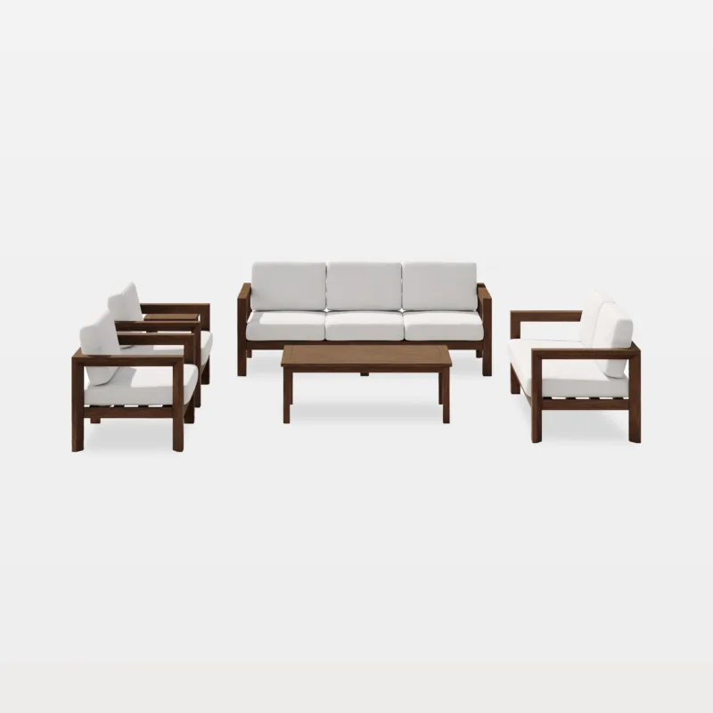 Gerrick 6-Piece Square Arms Teak Outdoor Patio Set with Tables