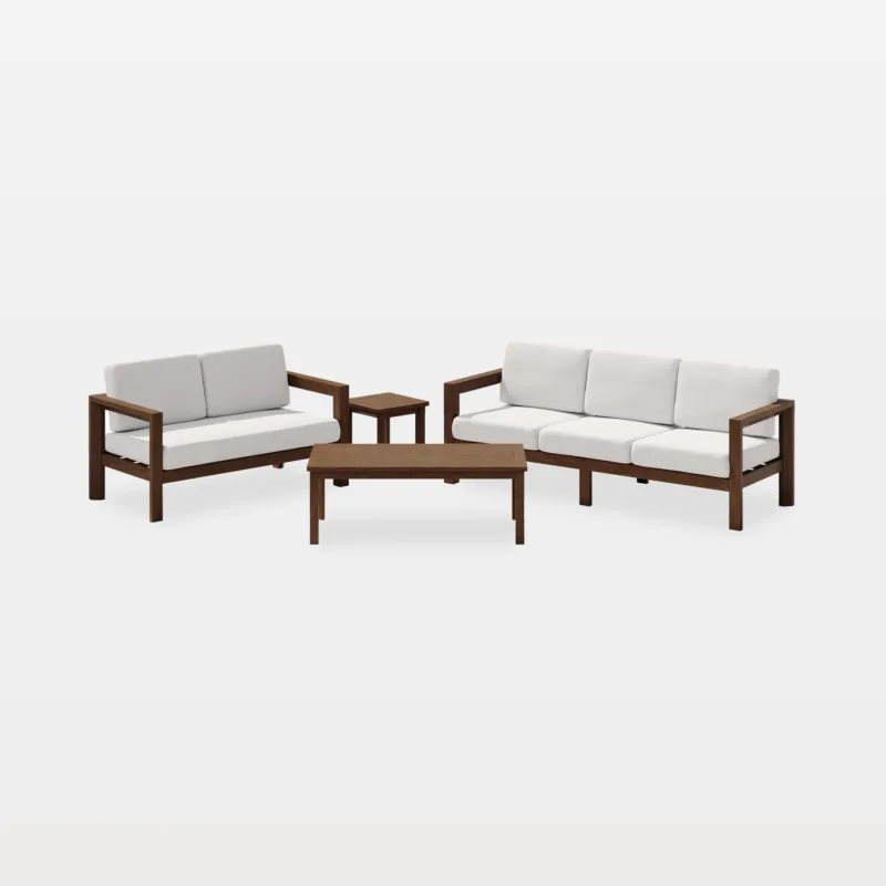Gerrick 4-Piece Square Arms Teak Outdoor Conversation Set with Tables