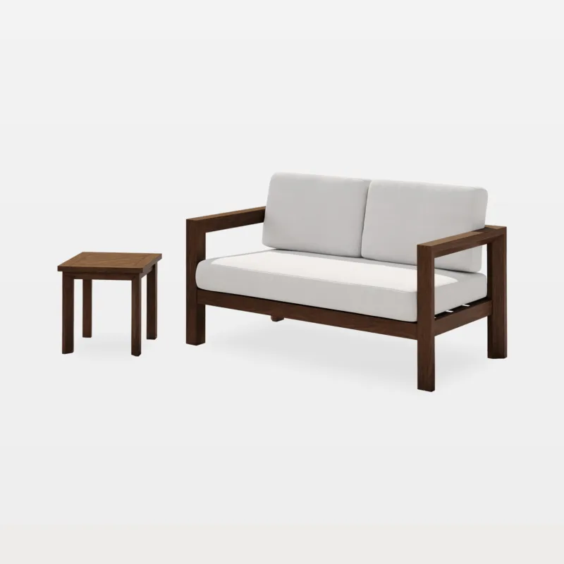 Gerrick 2-Piece Square Arms Teak Outdoor Loveseat Set with Table