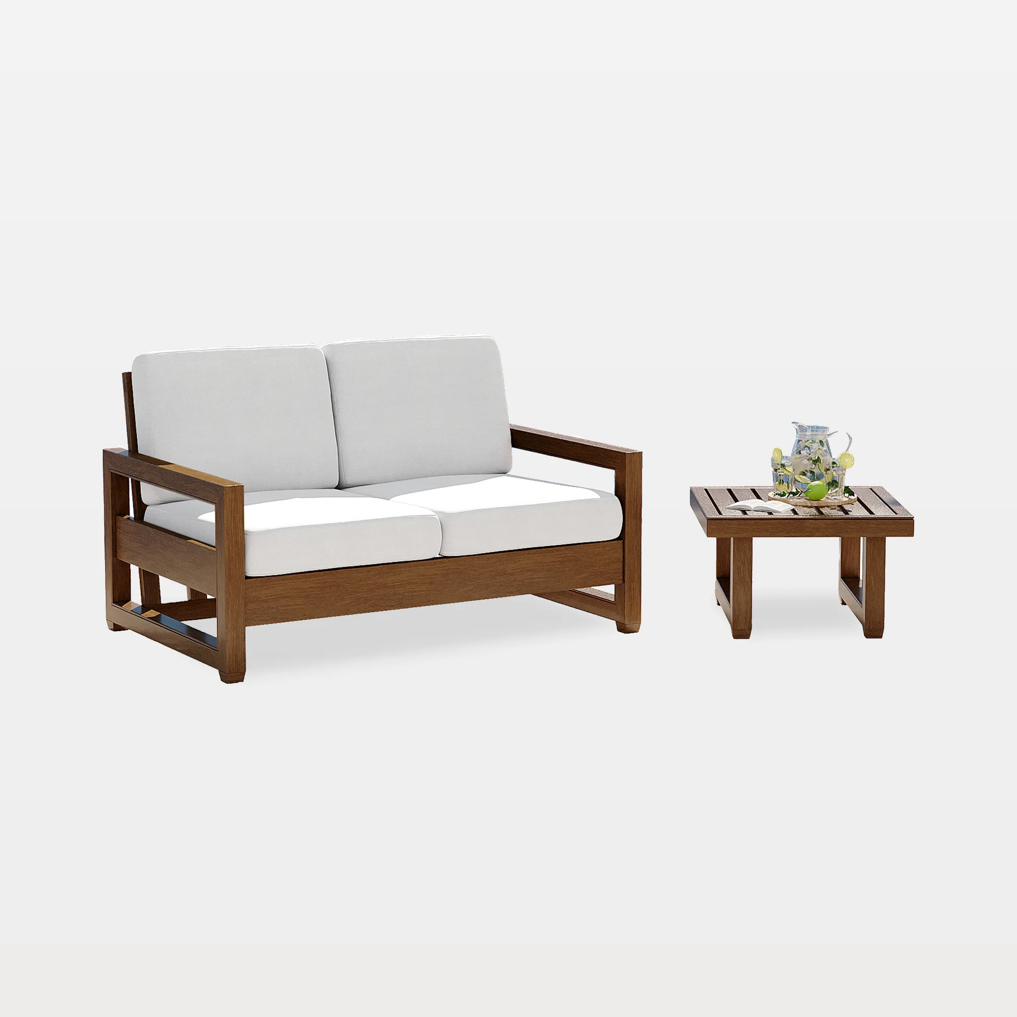 od0013-loveseats+side-table-main Frazer 2-Piece Slat Back Teak Outdoor Loveseat Set with Table - Image 1