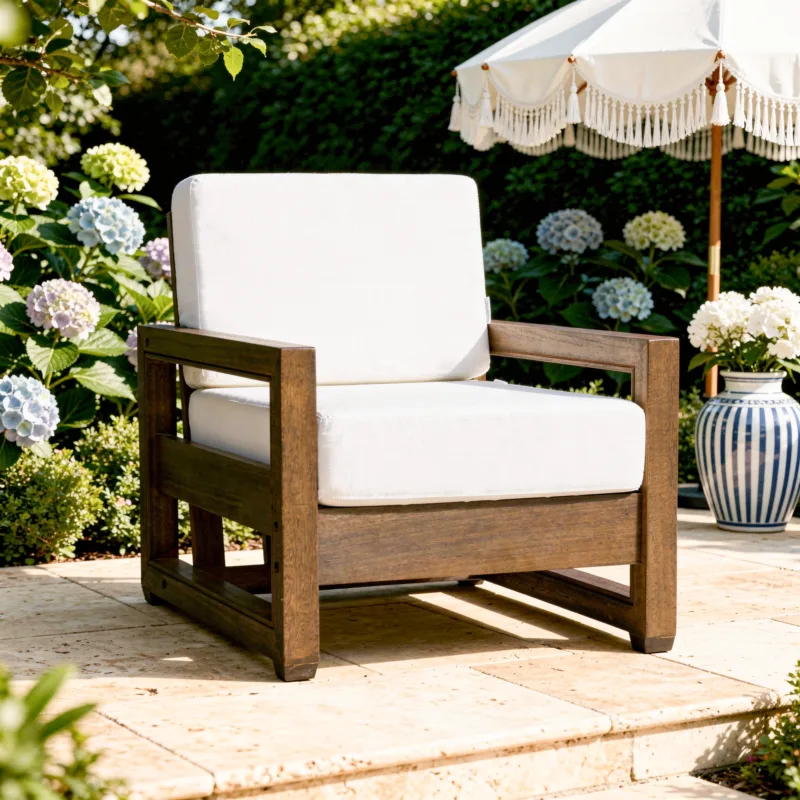 Frazer Slat Back Teak Outdoor Patio Chair with Cushions - Image 2